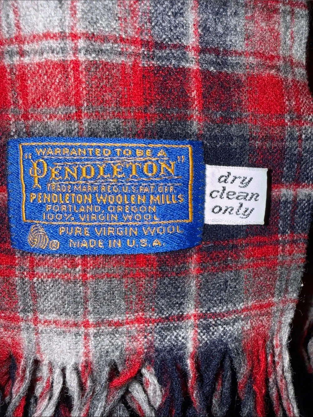 Vintage Pendleton 100% Virgin Wool Red Plaid Fringe Scarf Made in USA